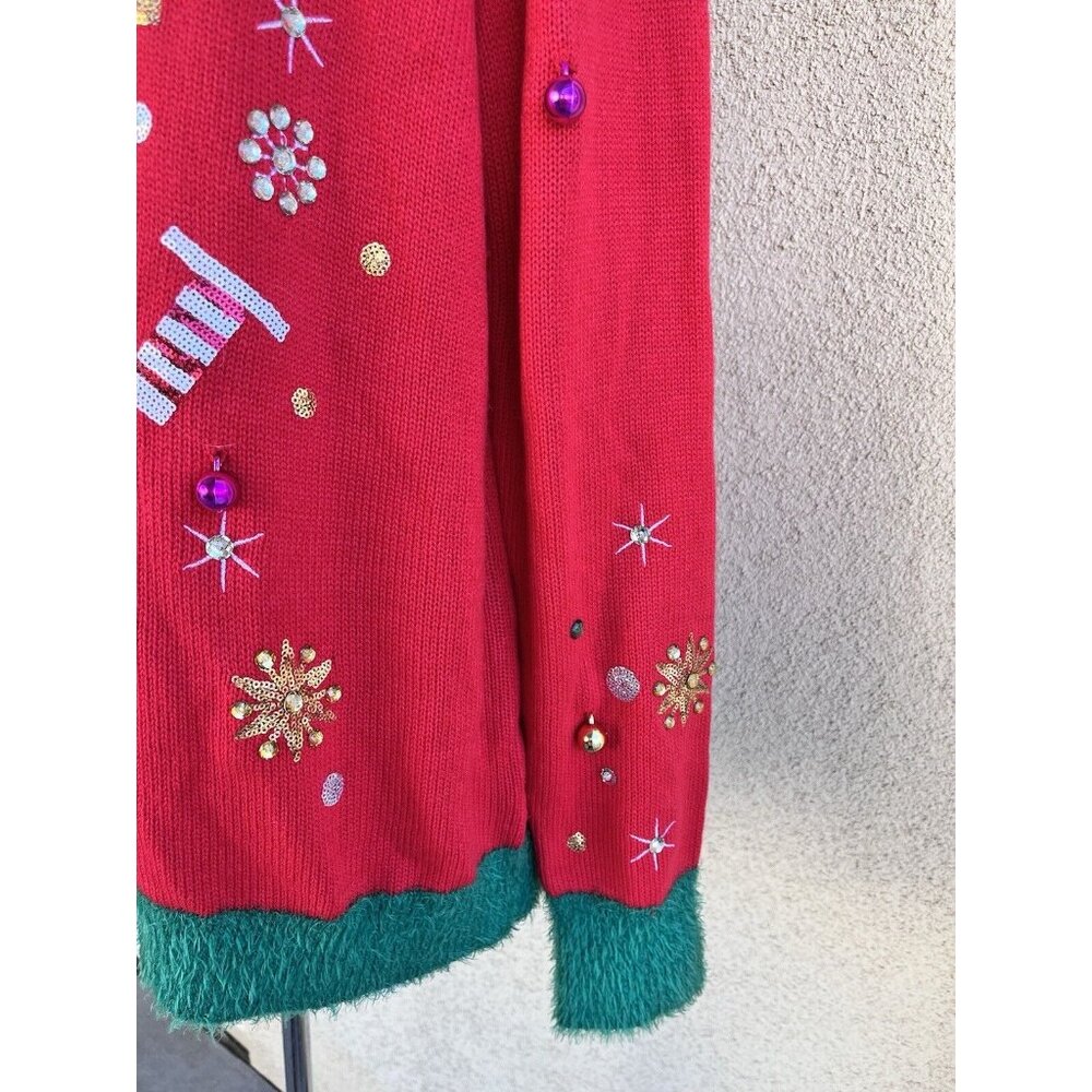 Holiday Time Fun Ugly Christmas Sweater size XL Granny Grandma core 14-16 Red - Picture 4 of 11